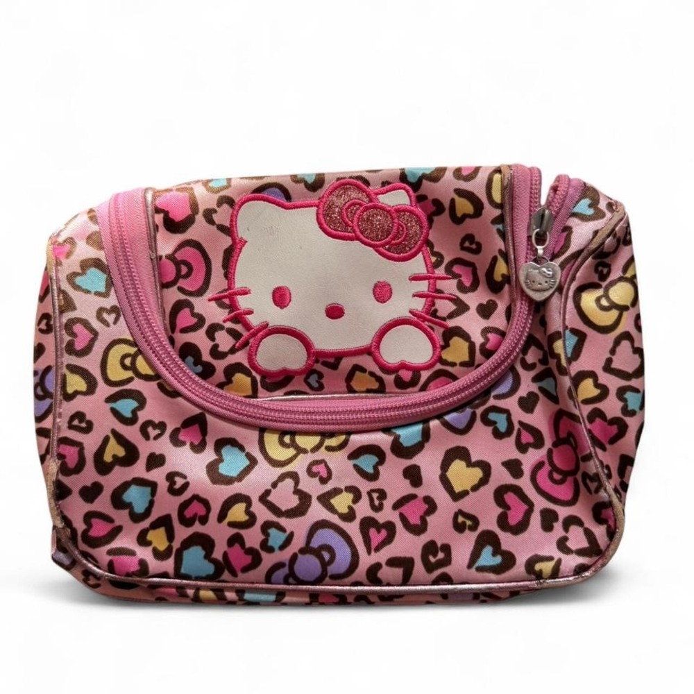 Y2K 2000s style Hello‎ Kitty pink leopard print makeup bag
